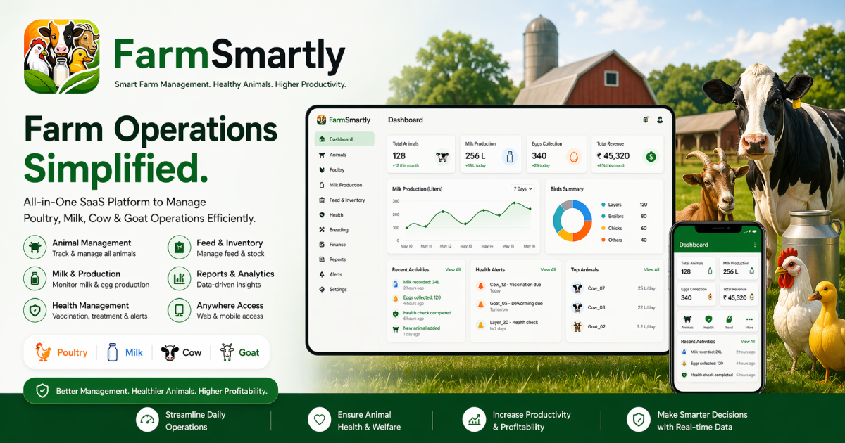 Illustration of a connected poultry and livestock farm